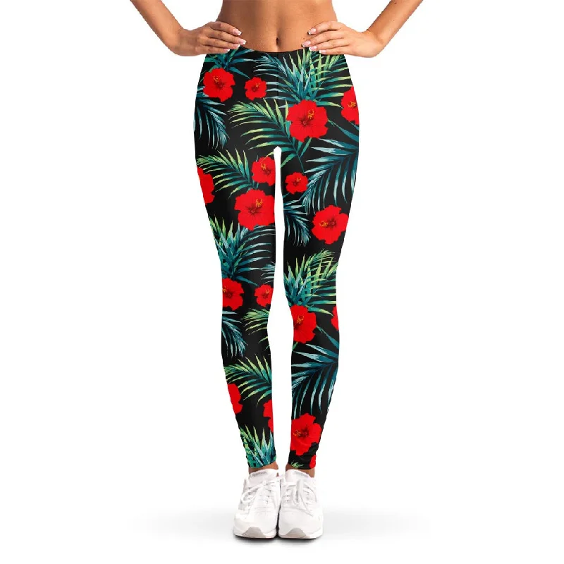 Early Access Tropical Hibiscus Leaves Pattern Print Women's Leggings