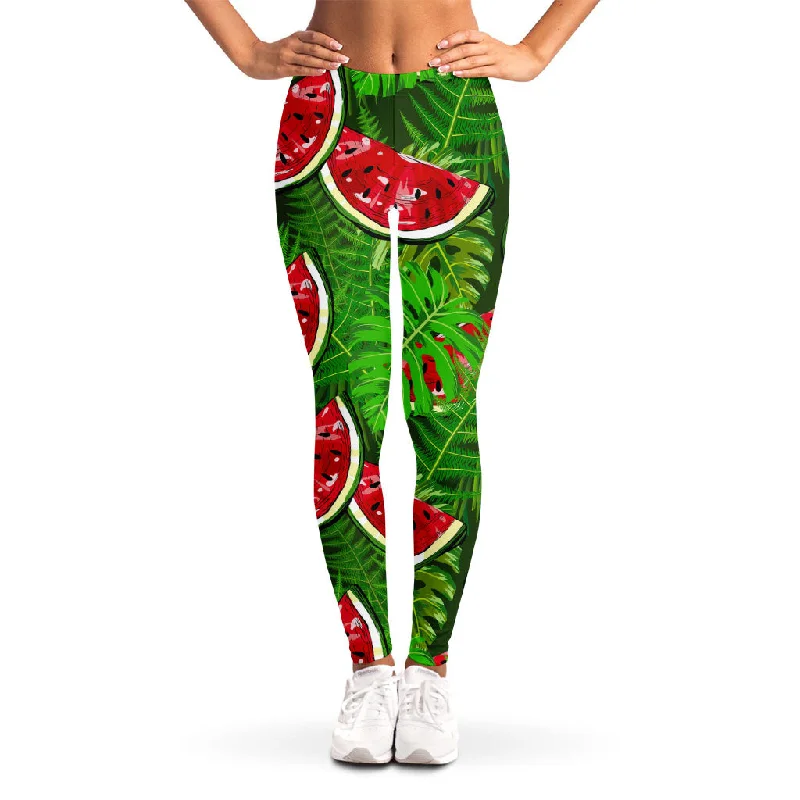 Deep Discounts Tropical Leaf Watermelon Pattern Print Women's Leggings