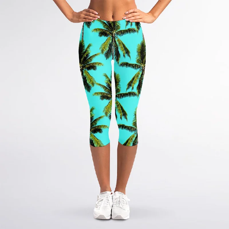 Price Meltdown Tropical Palm Tree Pattern Print Women's Capri Leggings