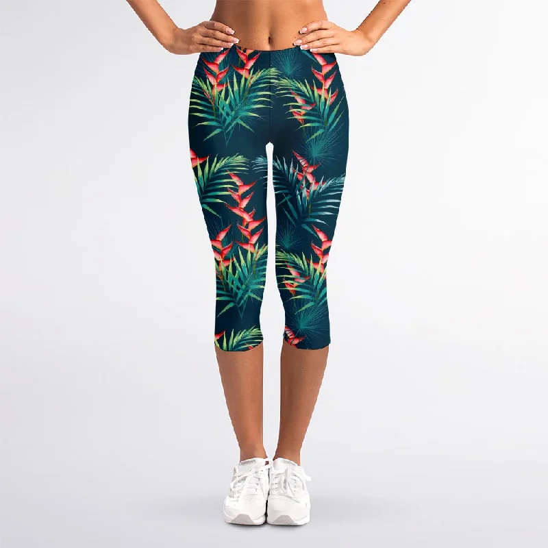 Deal Zone Tropical Plants Hawaii Pattern Print Women's Capri Leggings