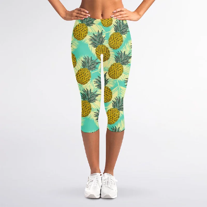 Factory Direct Sale Tropical Vintage Pineapple Pattern Print Women's Capri Leggings