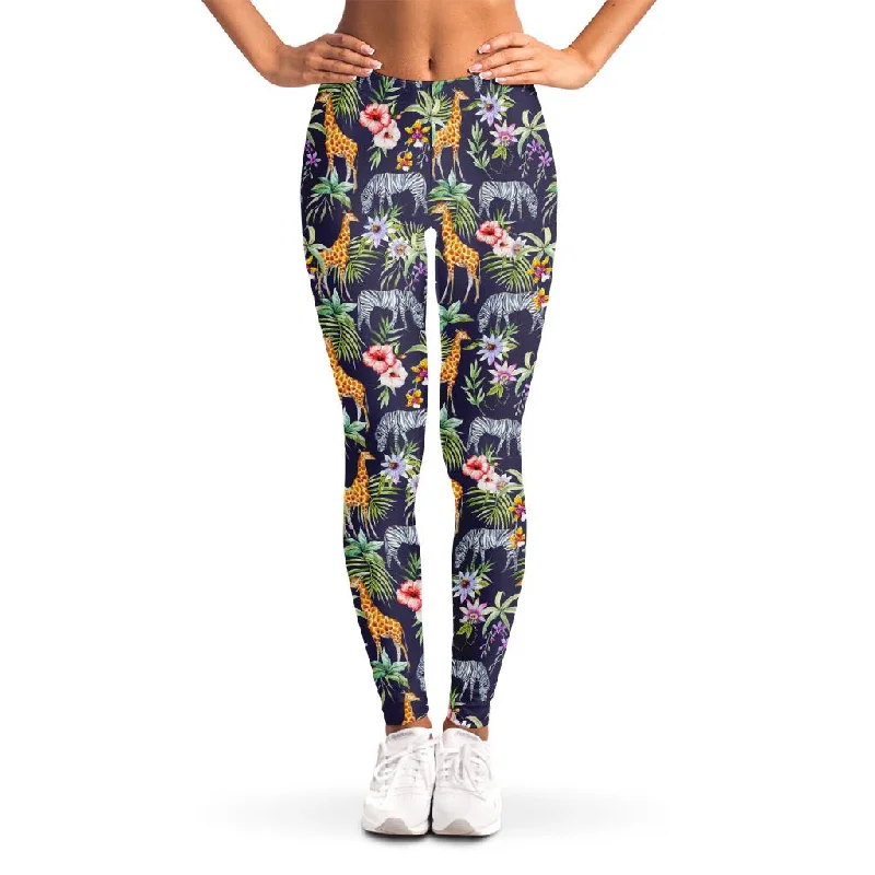 Deal Mania Tropical Zebra Giraffe Pattern Print Women's Leggings