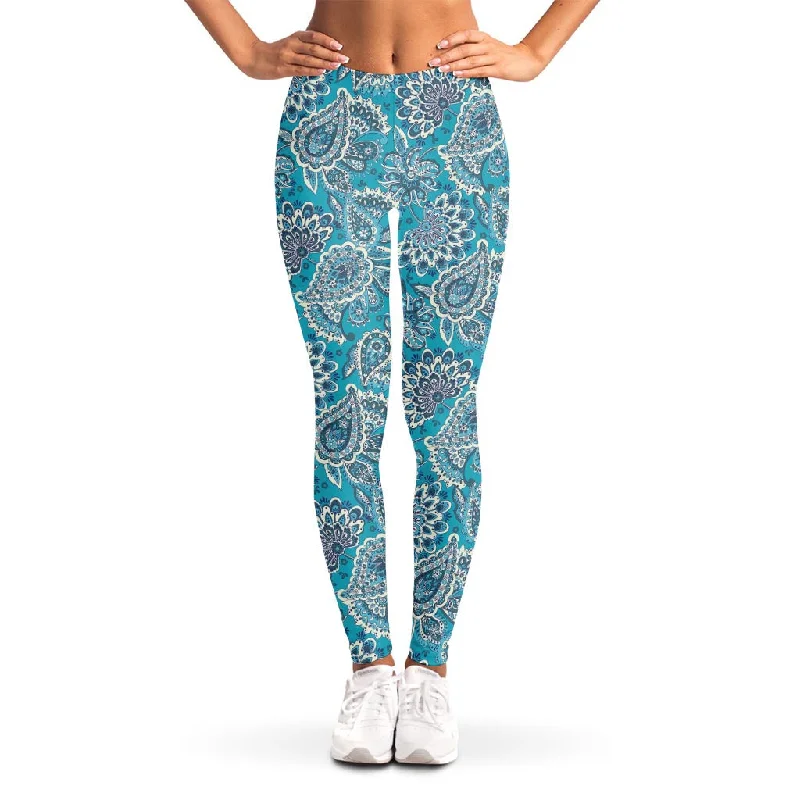 Savings Spectacular Turquoise Floral Bohemian Pattern Print Women's Leggings