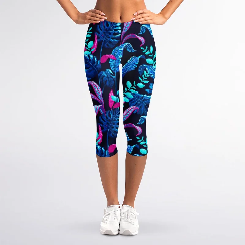 Loyalty Reward Turquoise Hawaii Tropical Pattern Print Women's Capri Leggings