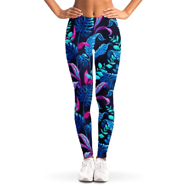 Discount Extravaganza Turquoise Hawaii Tropical Pattern Print Women's Leggings