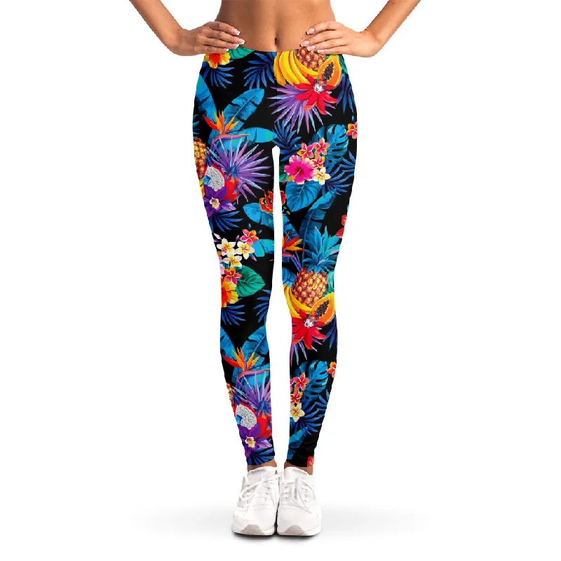 Super Sale Turquoise Hawaiian Fruits Pattern Print Women's Leggings