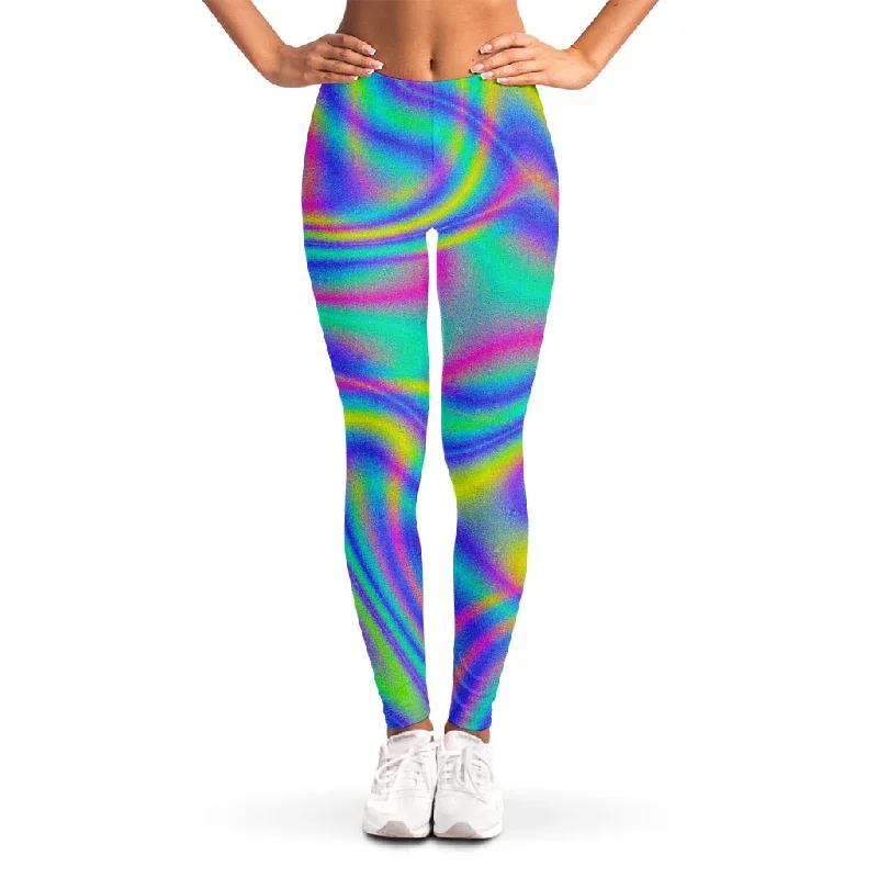 Overstock Sale Turquoise Holographic Trippy Print Women's Leggings