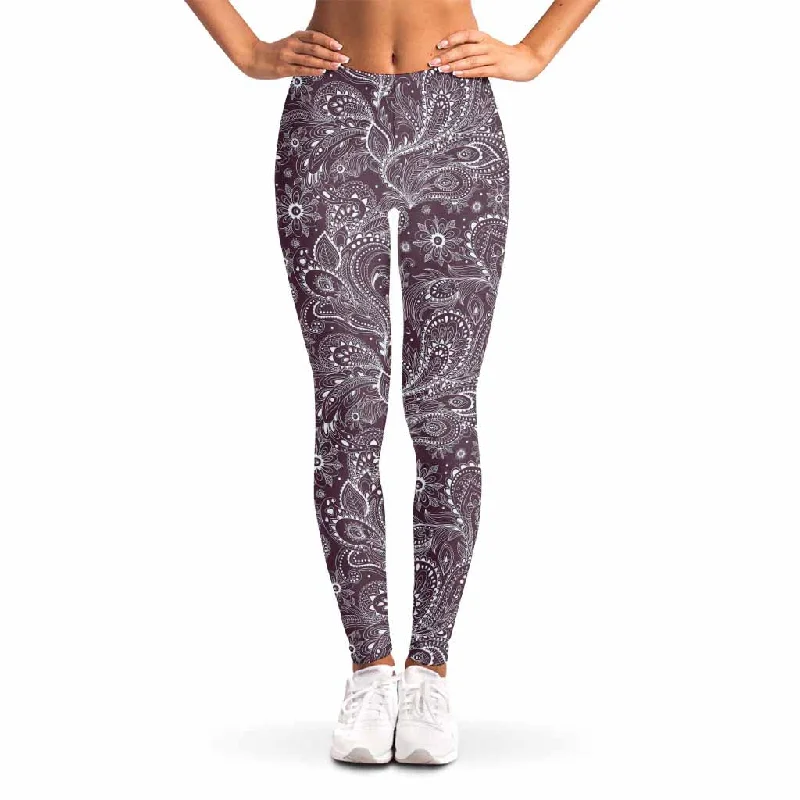 Anniversary Sale Umber Floral Bohemian Pattern Print Women's Leggings