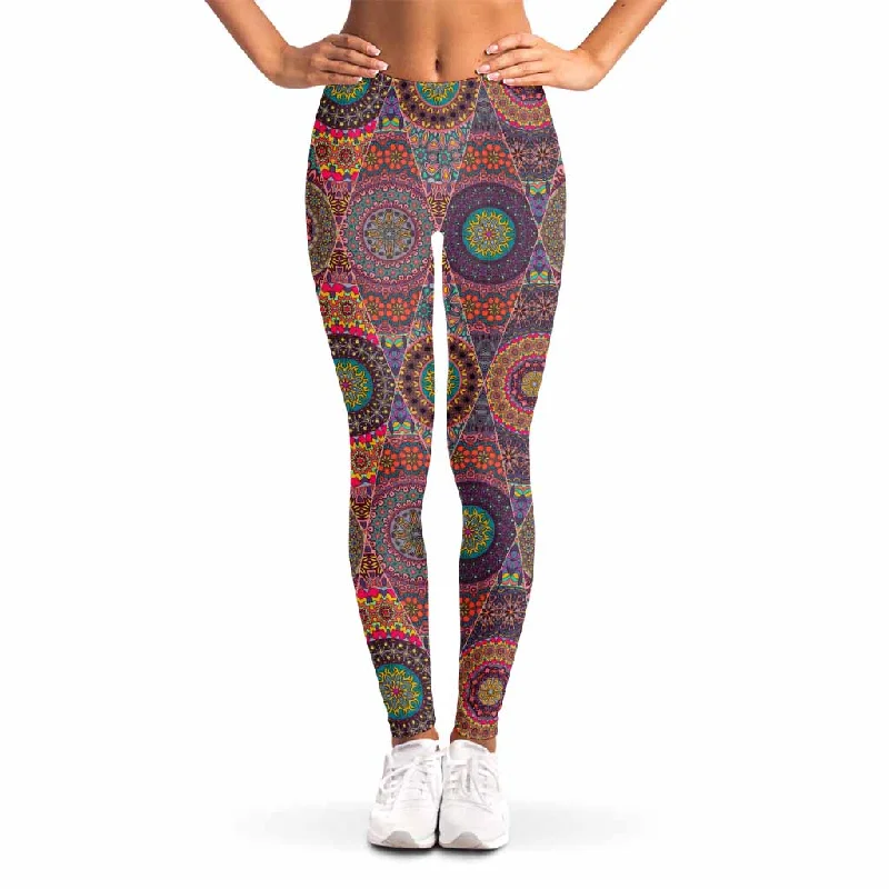 Shop and Save Vintage Bohemian Floral Mandala Print Women's Leggings