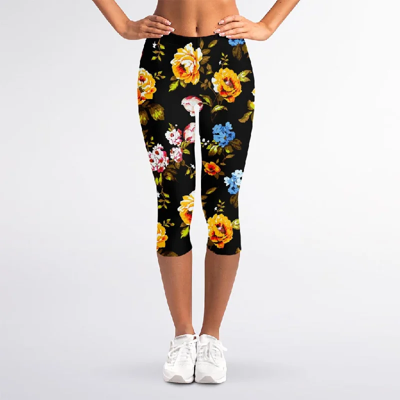 Year-End Sale Vintage Floral Flower Pattern Print Women's Capri Leggings