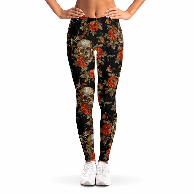 Early Bird Discount Vintage Floral Skull Pattern Print Women's Leggings