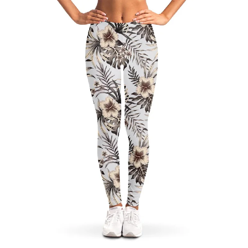 Seasonal Sale Vintage Hibiscus Plumeria Pattern Print Women's Leggings