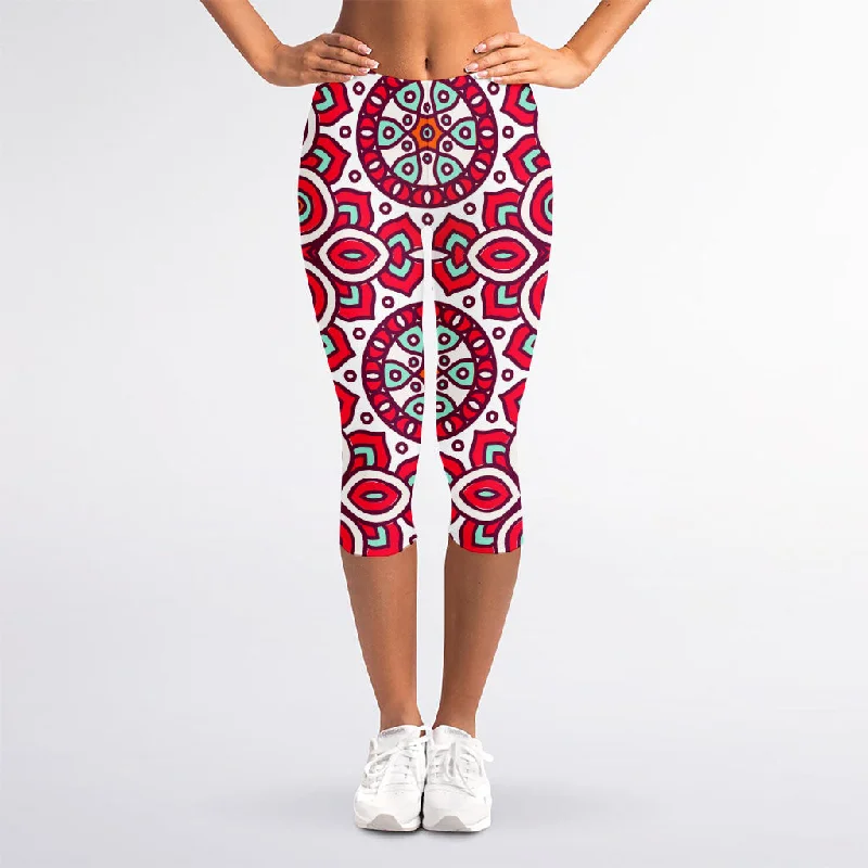 Super Deal Vintage Indian Mandala Print Women's Capri Leggings