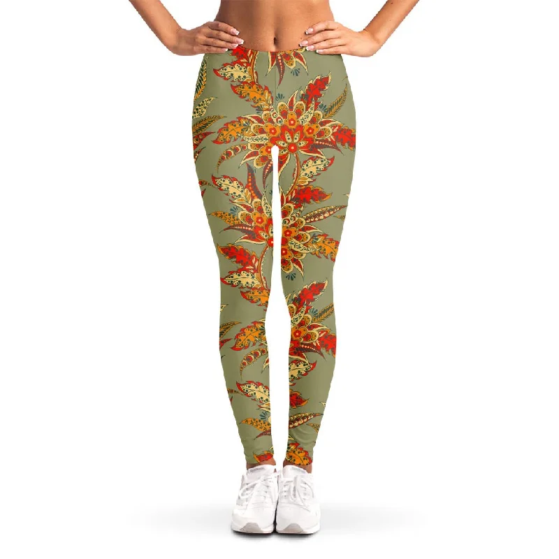 Mega Sale Vintage Orange Bohemian Floral Print Women's Leggings