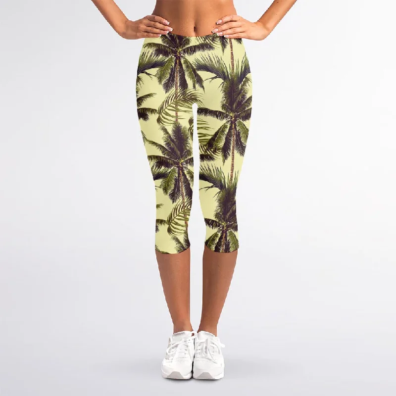 Reduced Prices Vintage Palm Tree Pattern Print Women's Capri Leggings