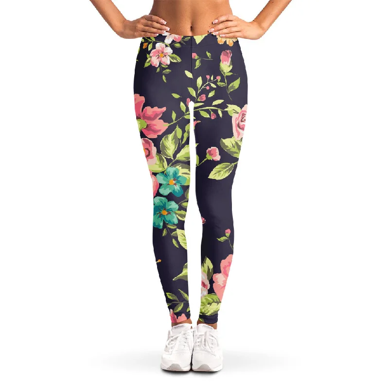 Unbeatable Prices Vintage Rose Floral Flower Pattern Print Women's Leggings