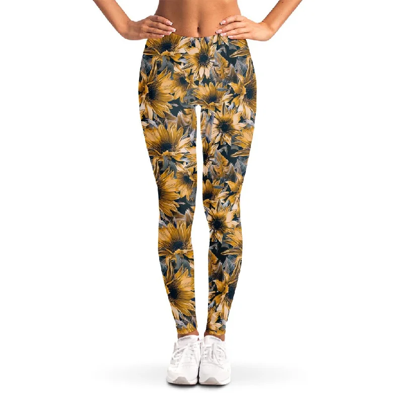 Super Deal Vintage Sunflower Pattern Print Women's Leggings