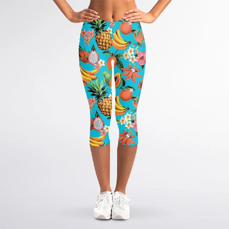 Limited Availability Vintage Tropical Fruits Pattern Print Women's Capri Leggings