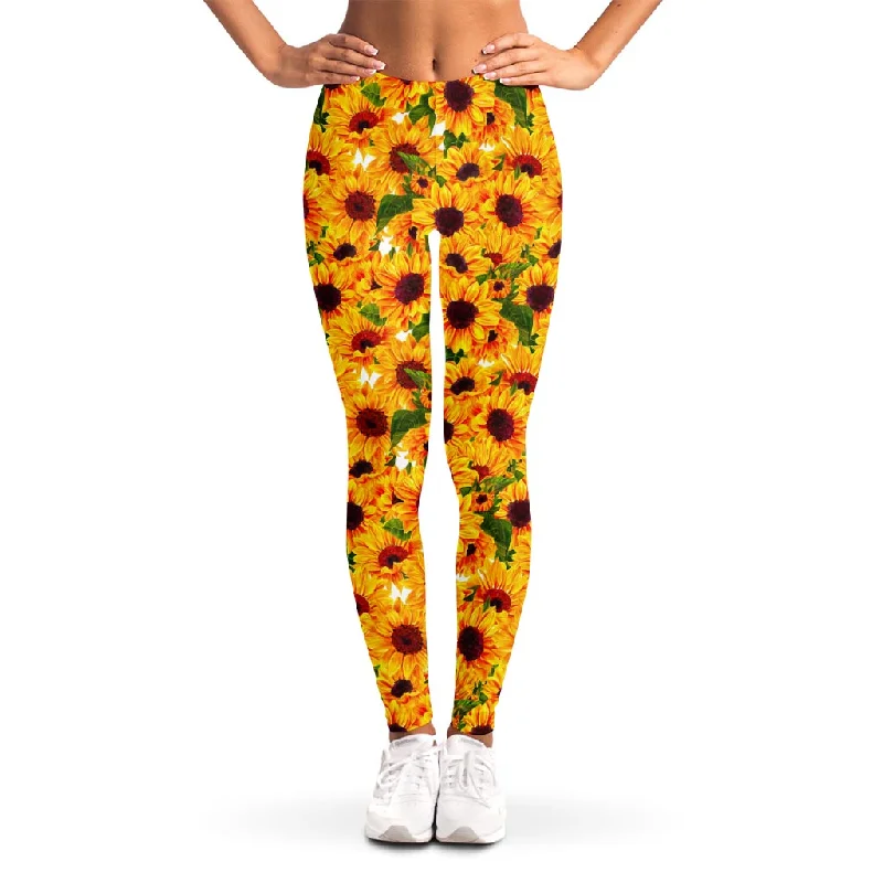 Price Reduction Watercolor Sunflower Pattern Print Women's Leggings