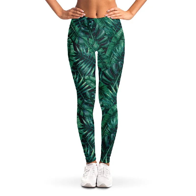 Markdowns Watercolor Tropical Leaf Pattern Print Women's Leggings