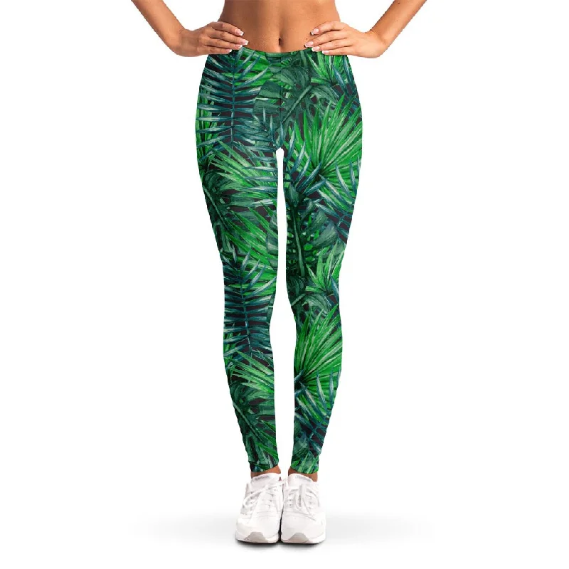Low Prices Watercolor Tropical Leaves Pattern Print Women's Leggings