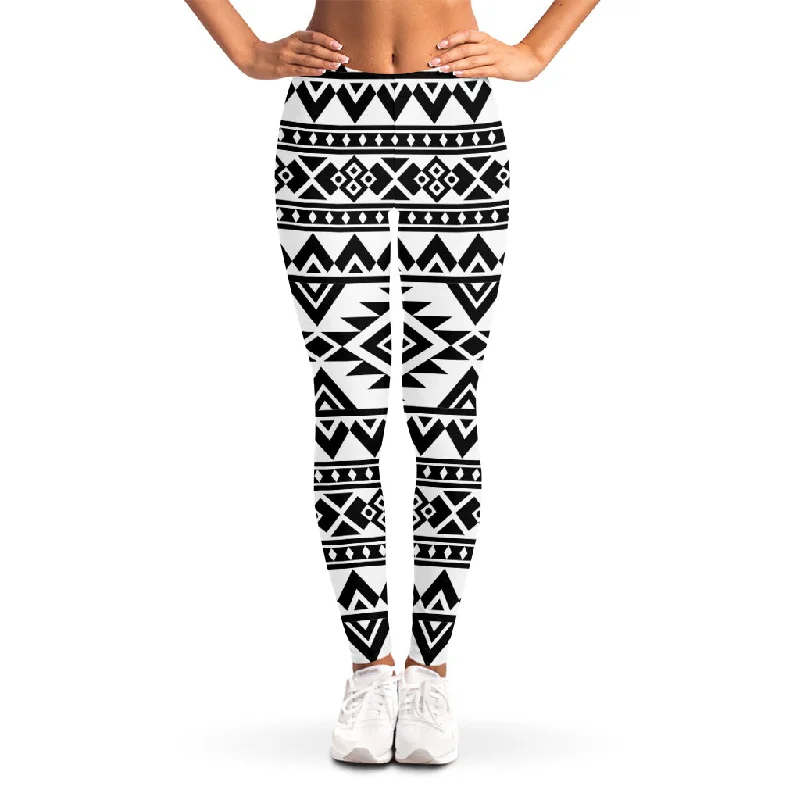 Mega Deal White And Black Aztec Pattern Print Women's Leggings
