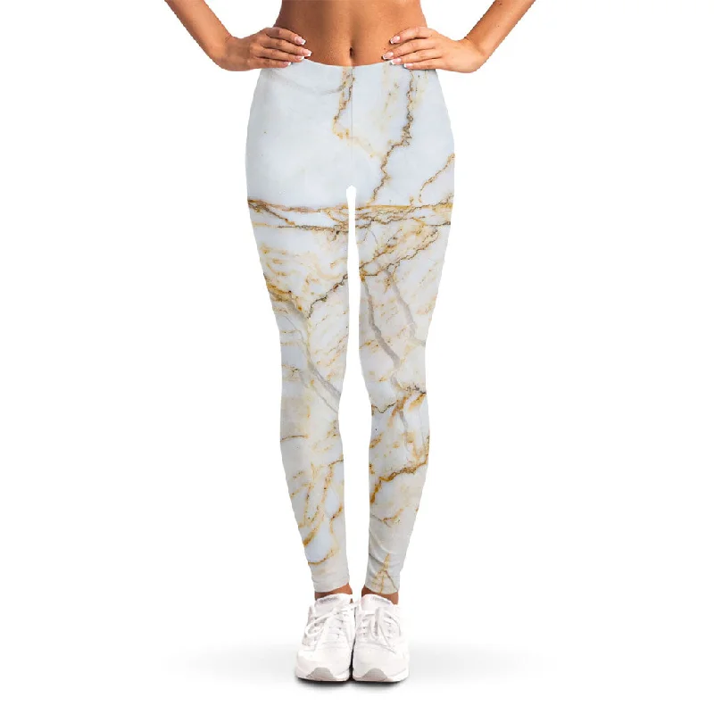 Daily Deals White Brown Grunge Marble Print Women's Leggings