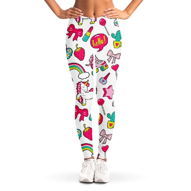 Must-Have Deals White Girly Unicorn Pattern Print Women's Leggings