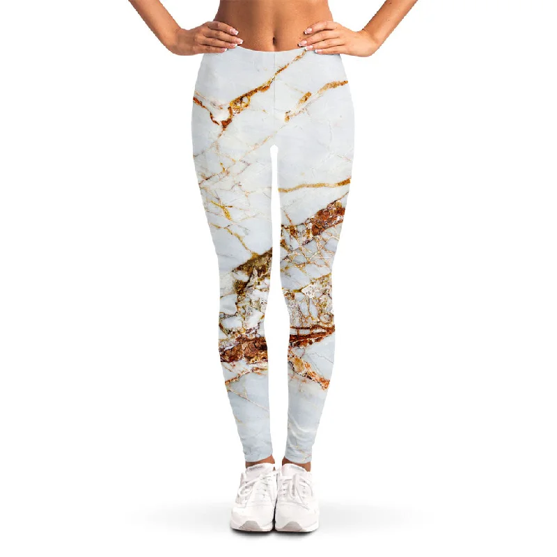 Limited Time White Gold Grunge Marble Print Women's Leggings
