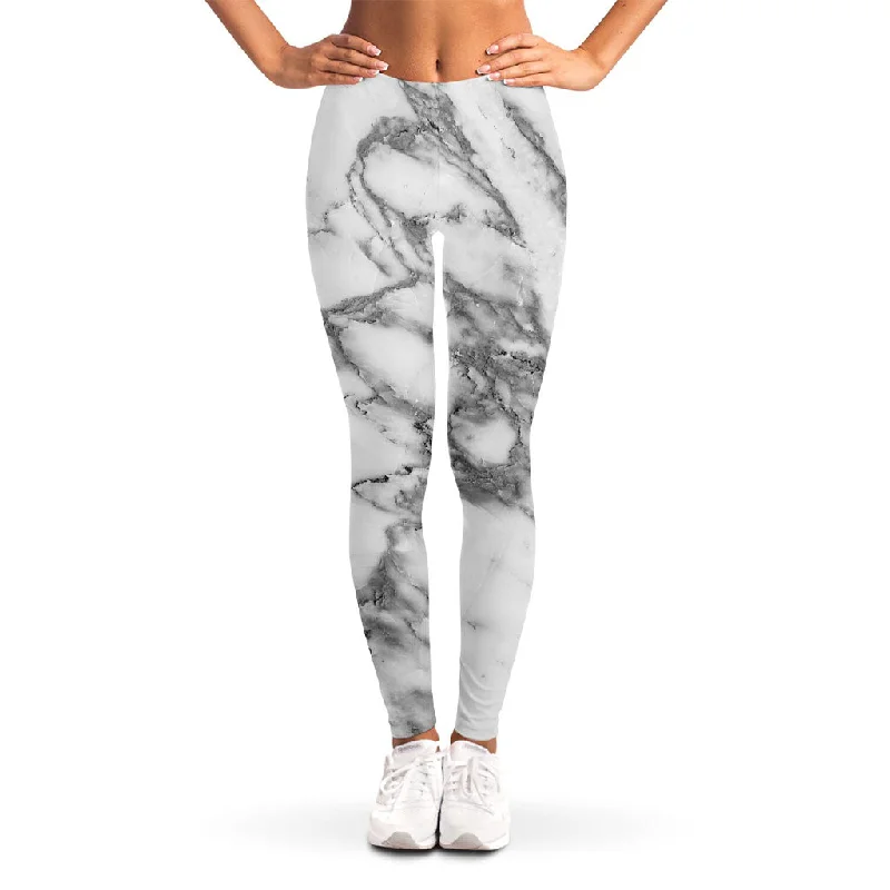 Extra Discounts White Gray Marble Print Women's Leggings