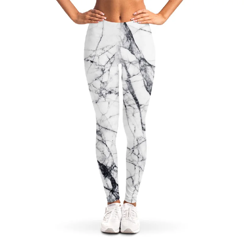 Don't Miss White Gray Scratch Marble Print Women's Leggings