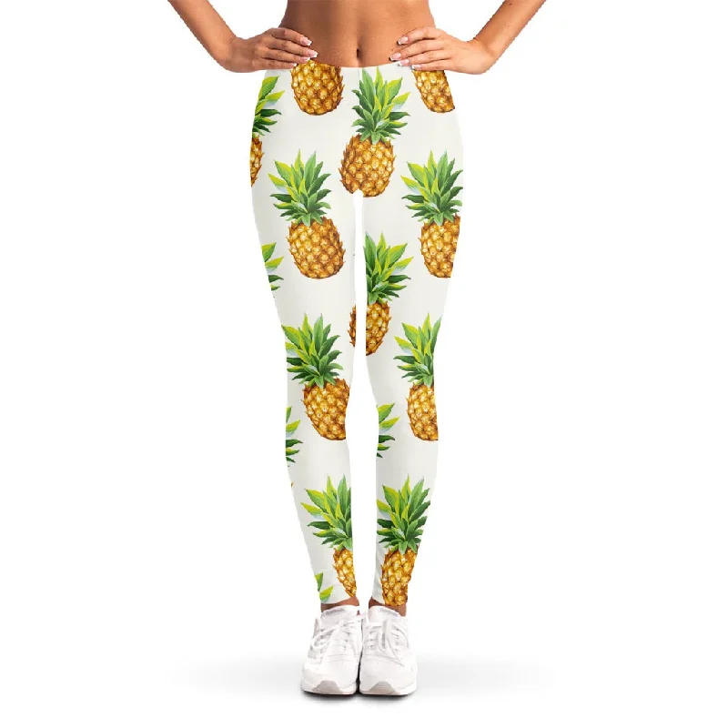 Best Deals White Pineapple Pattern Print Women's Leggings