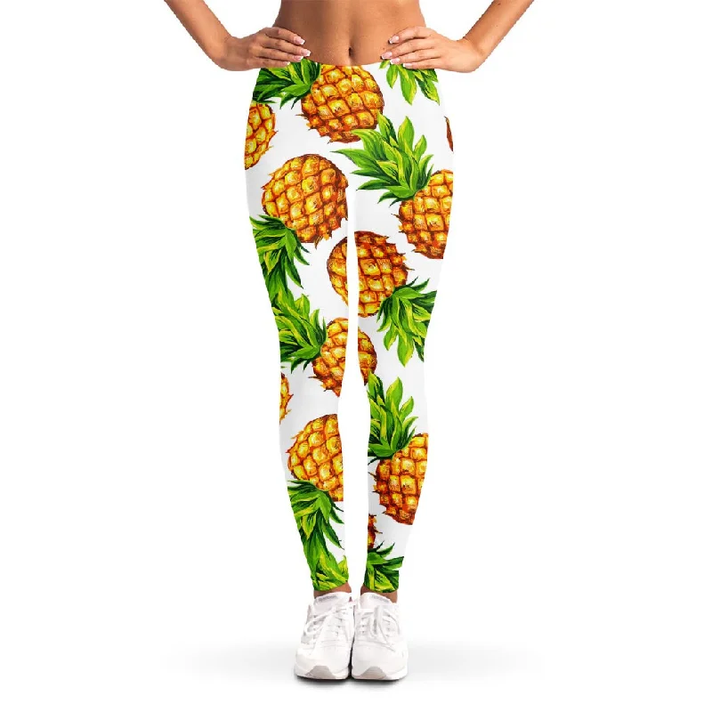 Super Sale White Summer Pineapple Pattern Print Women's Leggings
