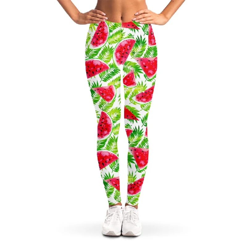 Stock Clearance White Summer Watermelon Pattern Print Women's Leggings