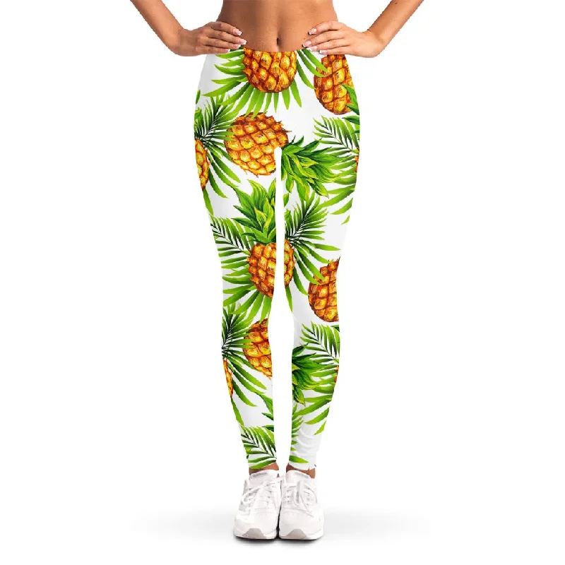 Savings Galore White Tropical Pineapple Pattern Print Women's Leggings