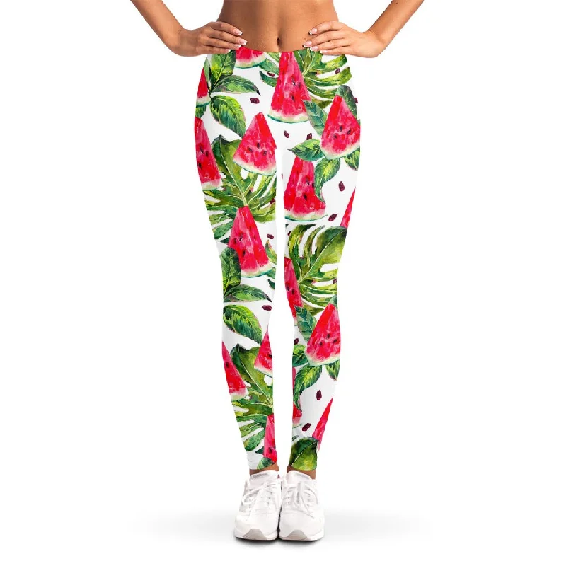 Quick Sale White Tropical Watermelon Pattern Print Women's Leggings