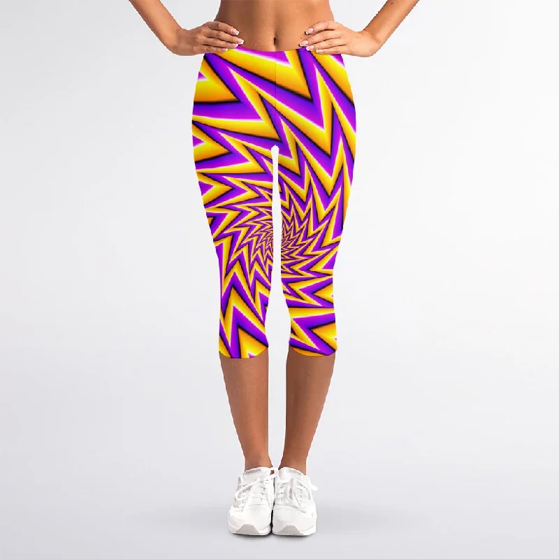 Best Bargains Yellow Big Bang Moving Optical Illusion Women's Capri Leggings