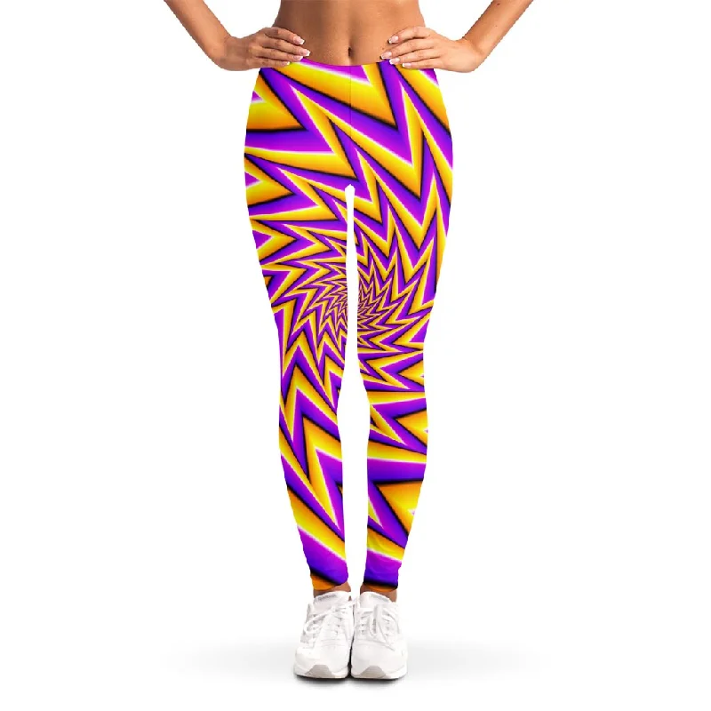 Midnight Madness Yellow Big Bang Moving Optical Illusion Women's Leggings