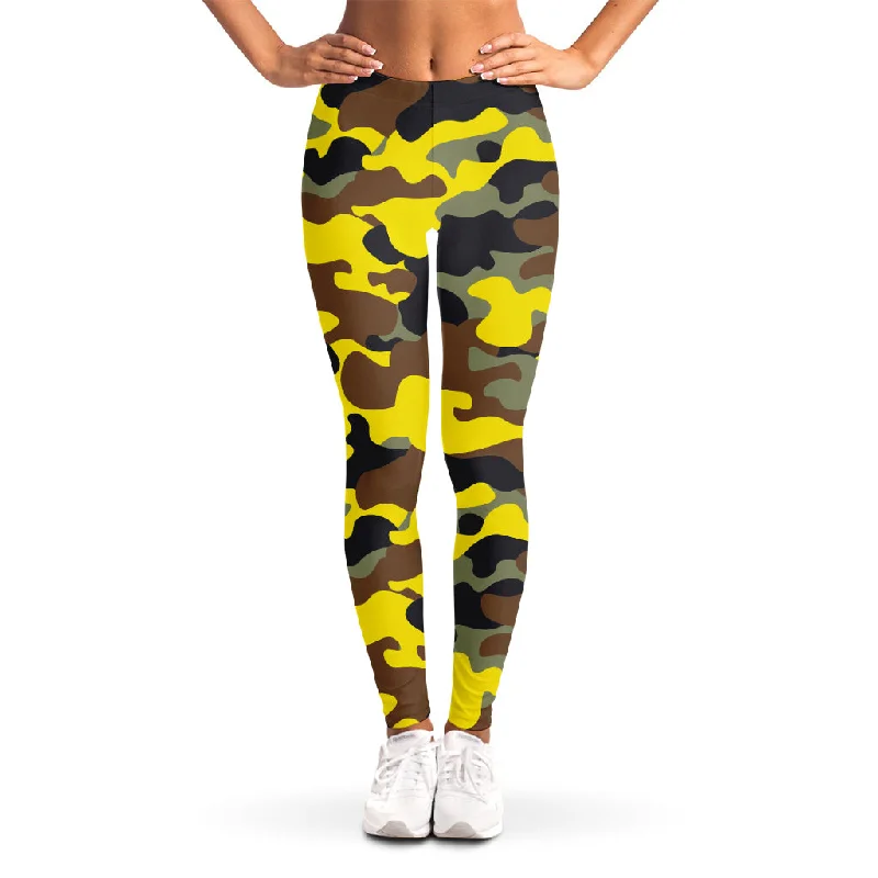 Inventory Reduction Yellow Brown And Black Camouflage Print Women's Leggings