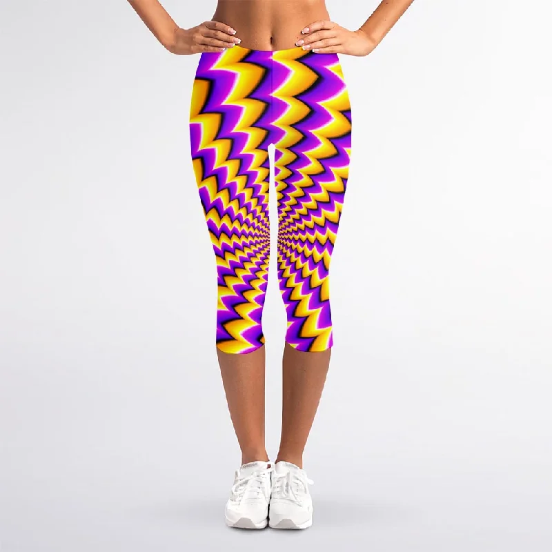 Act Fast Yellow Dizzy Moving Optical Illusion Women's Capri Leggings