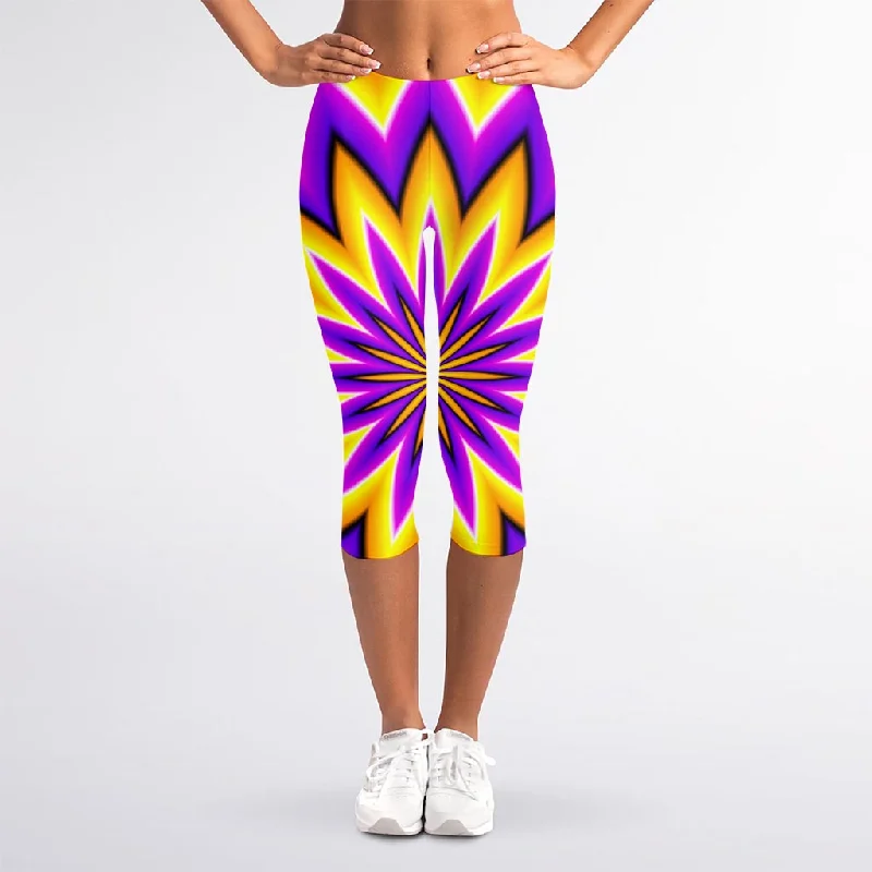 Price Fest Yellow Flower Moving Optical Illusion Women's Capri Leggings