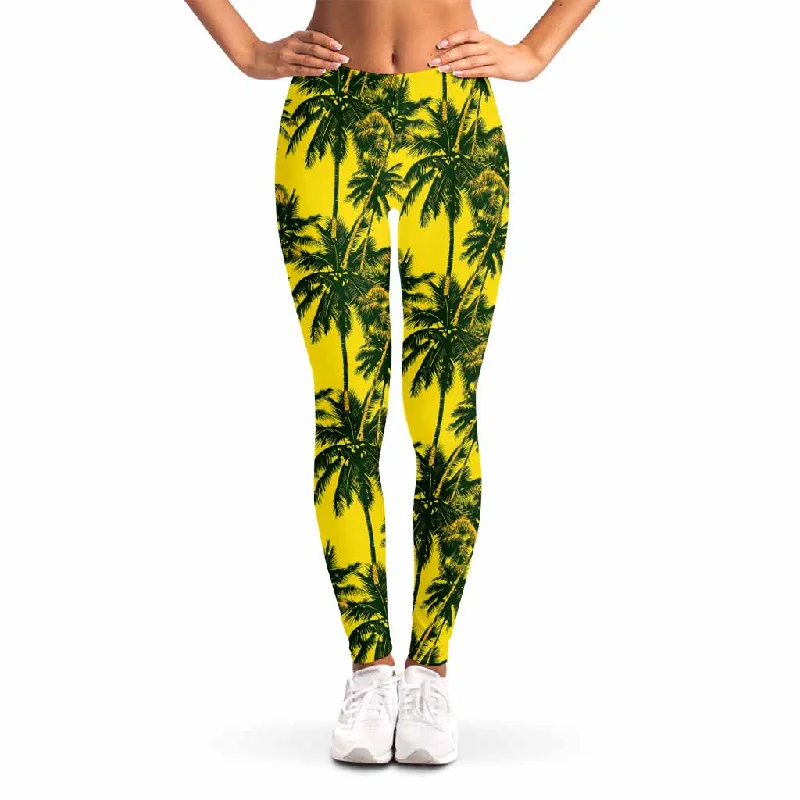 Discount Deals Yellow Palm Tree Pattern Print Women's Leggings
