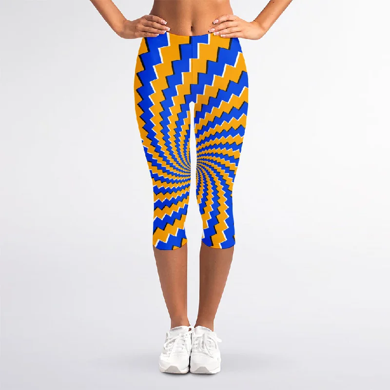 Super Sale Yellow Spiral Moving Optical Illusion Women's Capri Leggings