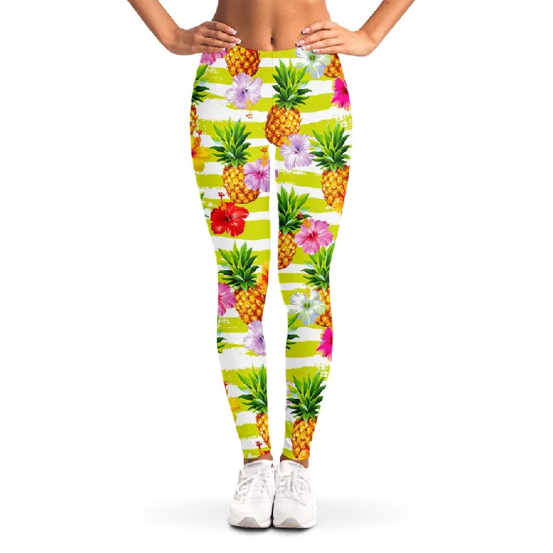 Bonus Savings Yellow Striped Pineapple Pattern Print Women's Leggings