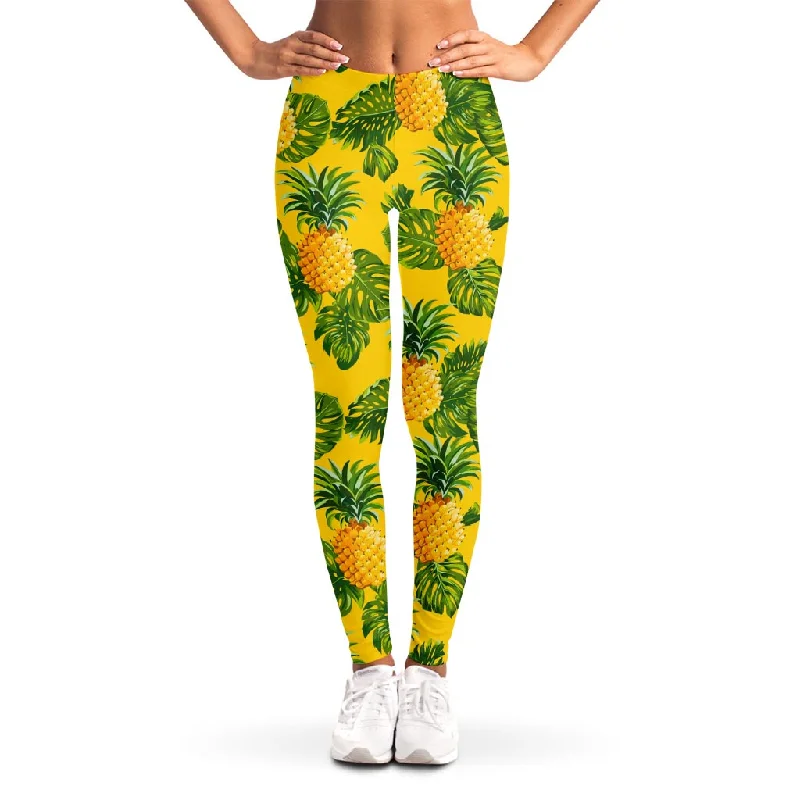 Savings Alert Yellow Tropical Pineapple Pattern Print Women's Leggings