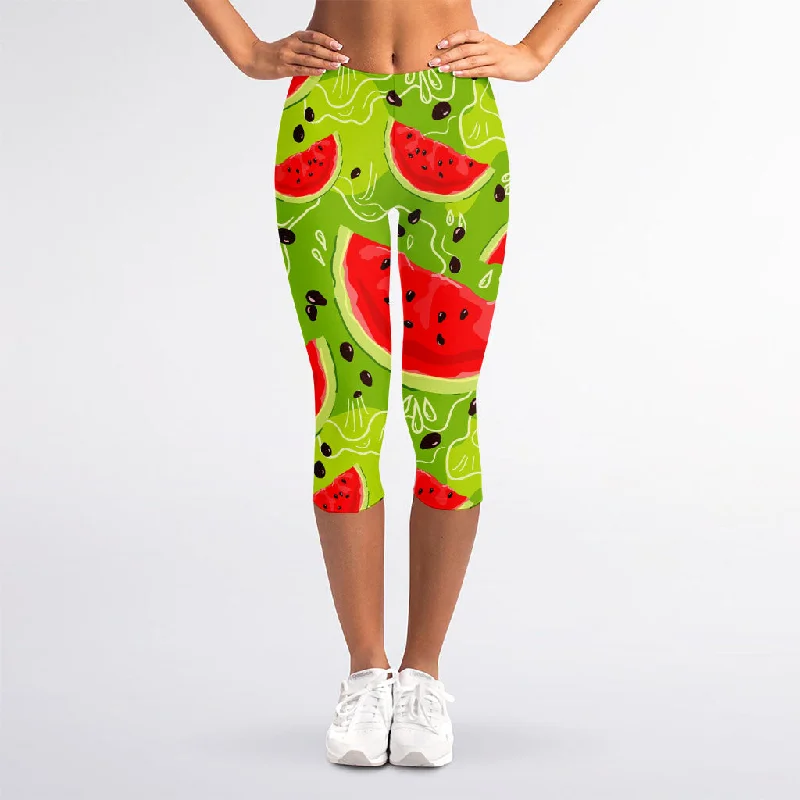Year-End Sale Yummy Watermelon Pieces Pattern Print Women's Capri Leggings