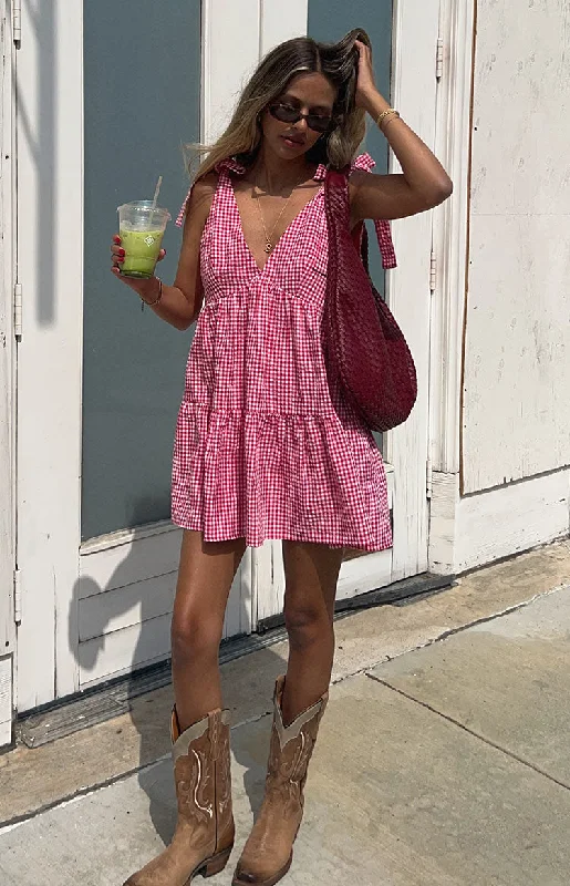 Incredible Offers Angel Girl Red Gingham Mini Dress
