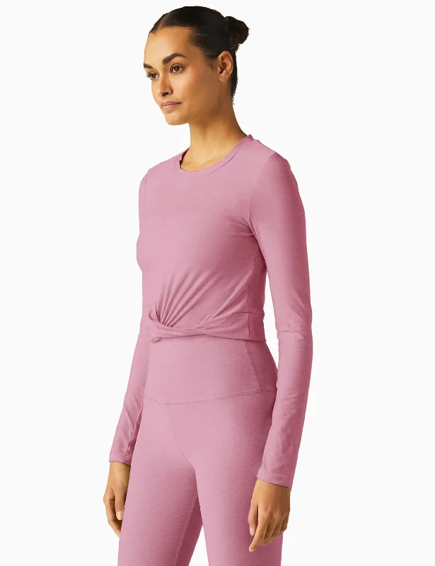 Can't Miss Featherweight Center Stage Cropped Long Sleeve Pullover - Pink Haze Heather