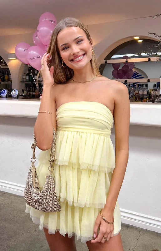 Closeout Birthday Girl Yellow Mini Party Dress