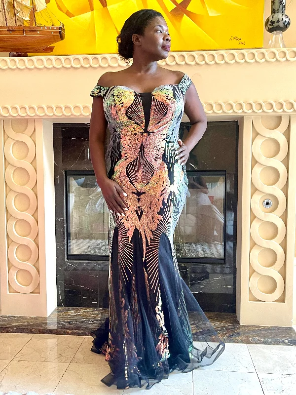 Discount Deals Black/Gold Sequin Maxi Dress